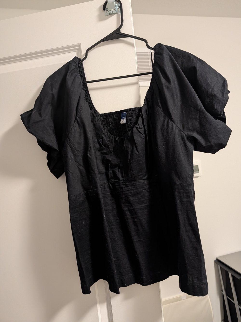 Old Navy Black Puff-Sleeve Square Neck Blouse